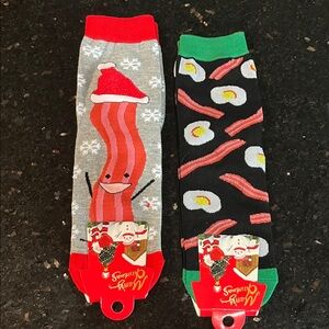 Set of Bacon and Egg Festive Socks - Red, Green, Black